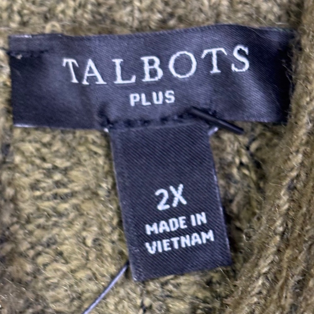 New Talbots Olive Green Mint Stripe Cable Knit Quarter Zip Pullover Sweater‎ 2X - Picture 9 of 11